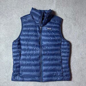 Patagonia Goose Down Sweater Insulated Blue Puffer Vest Full Zip Up Men's Large